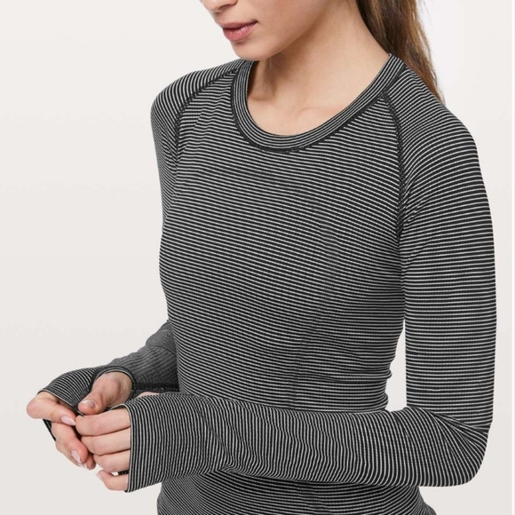 Lululemon Swiftly Tech Long Sleeve White Black Stripe 4 - Picture 9 of 16